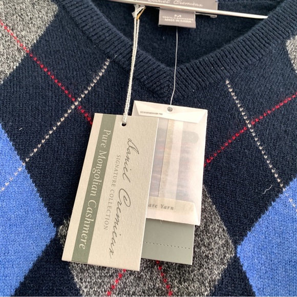 DANIEL CREMIEUX Mens argyle cashmere long sleeve sweater blues size M - Picture 3 of 10